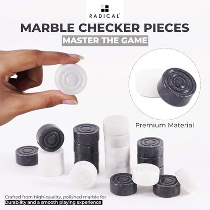 Radicaln Marble Checkers Board Game 15" Inches Black and White Handmade 2-Player Tournament Checker Set, Board Game Set – Elegant Holiday - color: Black and White