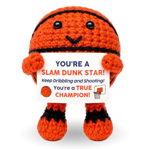 Funny Crochet Basketball Gift for Basketball Lovers, Handmade Positive Basketball Decor with Encouragement Card, Cute Sports Keepsake for Friends Family Birthday Gift - color: Basketball