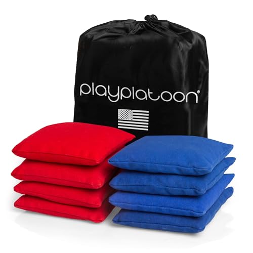 Play Platoon Cornhole Bags Weather Resistant- Set of 8 Regulation Bean Bags for Tossing- Official Professional Size & Weight Corn Hole Bags Two Color All Weather Cornhole Beans Bag Set with Tote Bag - color: Blue & Red