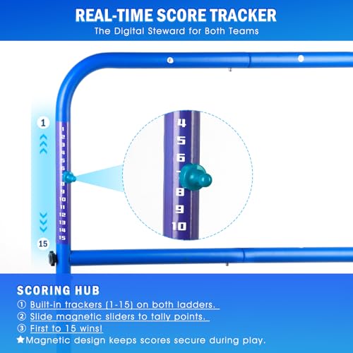 2PCS Ladder Toss Ball Game Set with Score Tracker, Adjustable Height (42.5''-53.5'') Portable Foldable Metal Frame & Stable Tripod Base with Carry Bag for Outdoor Backyard, Camping, Yard, Beach, Lawn