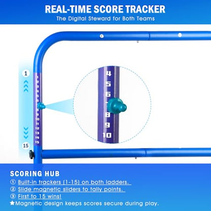 2PCS Ladder Toss Ball Game Set with Score Tracker, Adjustable Height (42.5''-53.5'') Portable Foldable Metal Frame & Stable Tripod Base with Carry Bag for Outdoor Backyard, Camping, Yard, Beach, Lawn