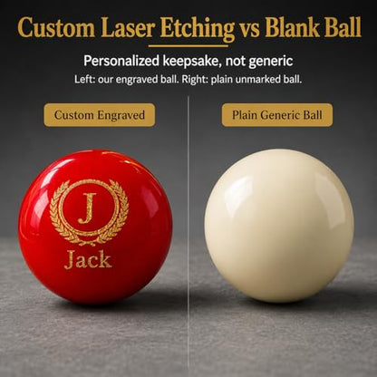 Custom Personalized Pool Ball Laser Engraved Billiard Ball Gift 2.25 Inch Standard Size Polyester Resin Desk Display Optional Ball Stand Add-On White - color: Red / Gold Lettering