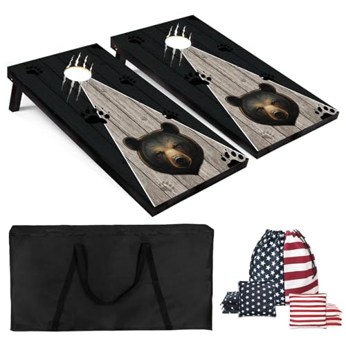 Cornhole Board Set 4x2 Regulation Size Cornhole Set with Carrying Bags & 8 Bean Bags Corn Hole Boards Bean Toss Game for Adults Family Outdoor Lawn Outside Backyard Games - color: Trendy Bear Board cornhole set - Solid Wood