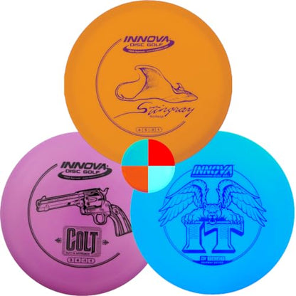 Innova Disc Golf DX 3 Disc Set | Driver, Midrange, Putter | It, Stingray, Colt + G3T Blank top mini