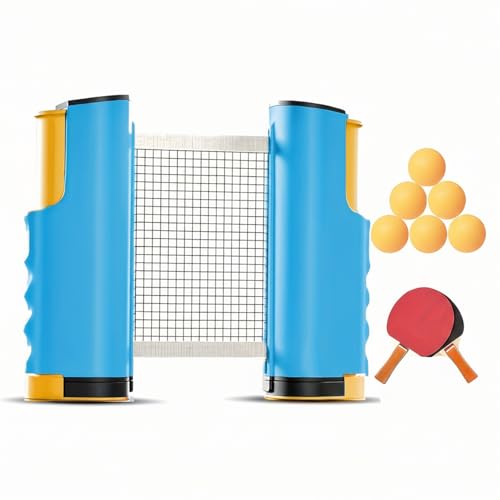Portable Retractable Ping Pong Net Set with 2 Rackets & 3 Balls, Tool-Free Clamp for Any Flat Table - color: Yellow