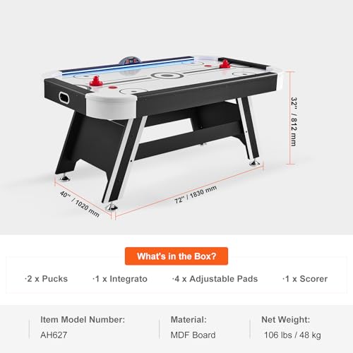 Happybuy 72" Air-Powered Hockey Table, Indoor LED Hockey Game with Electronic Score System, Includes 2 Pucks and 2 Pushers, Arcade Set for Kids and Adults, Ideal for Game Room