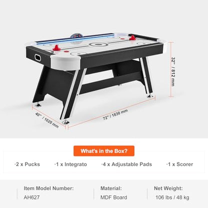 Happybuy 72" Air-Powered Hockey Table, Indoor LED Hockey Game with Electronic Score System, Includes 2 Pucks and 2 Pushers, Arcade Set for Kids and Adults, Ideal for Game Room