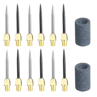 Cosmos 12 Pcs Steel Dart Tips with 2 Dart Sharpener, Dart Metal Tip Converter Points 2BA Thread Dart Replacement Tips Dart Sharpening Sand Stones Darts Needle Accessories - color: G-Black/G-Silver