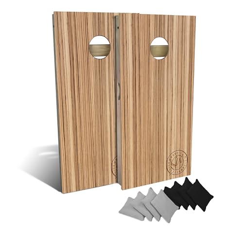 Slick Woody's Professional-Grade Cornhole Boards - 4'x2' Solid Wood Regulation Woodgrain Bean Bag Toss Game with 8 Resin Filled Bags - color: Zebra Wood