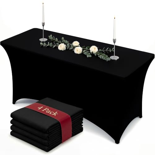 Utopia Kitchen Spandex Tablecloth 4 Pack [8FT, Black] Tight, Fitted, Washable and Wrinkle Resistant Stretch Rectangular Patio Table Cover for Event, Wedding, Banquet & Parties [96Lx30Wx30H Inch] - color: Black, size: 8 Feet - 4 Pack