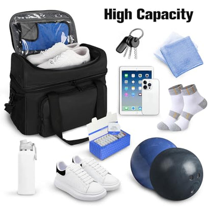 LARIPOP 2 Ball Bowling Bag Double Bowling Ball Carrier with Padded Holder, Shoe Compartment for Men Women Bowling League & Tournament - color: Black