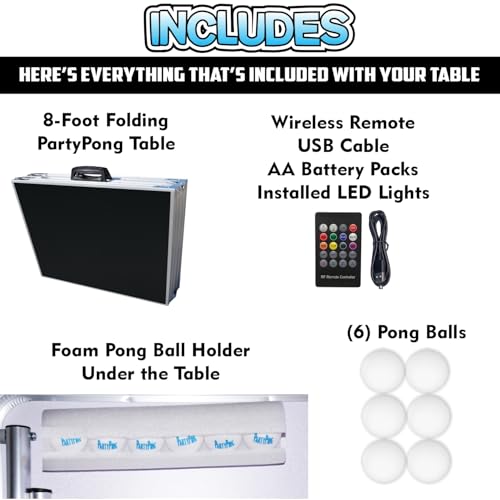 8-Foot Regulation Folding Beer Pong Table w/Beer Pong Balls & Optional Cup Holes, LED Lights, Custom Graphic (Choose Your Model) - size: Custom - 8 Foot Table, style: w/ LED Lights