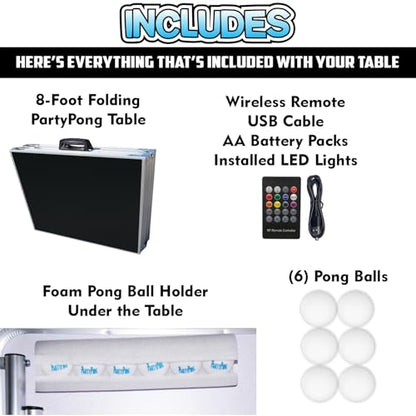 8-Foot Regulation Folding Beer Pong Table w/Beer Pong Balls & Optional Cup Holes, LED Lights, Custom Graphic (Choose Your Model) - size: Custom - 8 Foot Table, style: w/ LED Lights