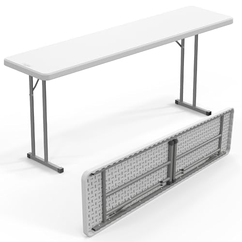 VINGLI 6 FT Narrow Folding Table,Premium Quality HDPE Material and Sturdy Metal Frame, Perfect for Buffet, Seminar, Party, Training, Home Work, White - color: White, size: 6 ft