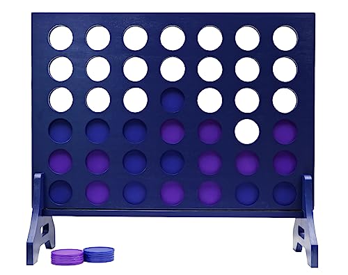 Tailgating Pros Giant 4 in a Row Game for Family & Adults Jumbo Navy Wooden Four in a Row Indoor & Outdoor Yard Game for Family Party Fun, Portable Activities for Patio, Backyard, and Camping - color: Blue / Purple