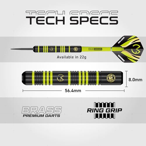 WINMAU MvG vs Wizard Steel Tip Darts Set – 22g Brass Twin Set with Flights, Shafts & Wallet – Dual Grip Styles for Practice & Play