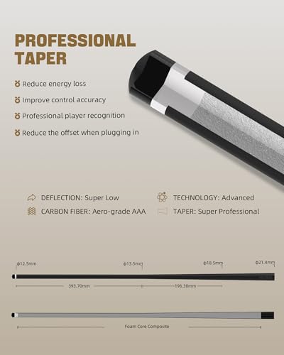 KONLLEN Carbon Fiber Pool Cue Stick 58-inch Professional Pool Sticks for Adults Full Carbon Technology Low Deflection Pool Cue Billiard Cues with 12.5mm Tip (Easy to Control, Pro Taper, Ultra-Smooth) - color: 008 gold