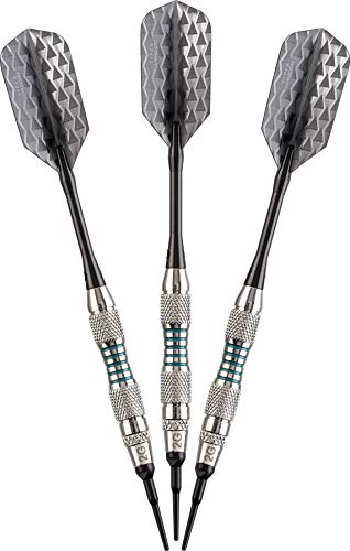Viper by GLD Products Bobcat Adjustable Weight Soft Tip Darts with Storage/Travel Case - size: 16 Grams (Adjustable to 17 and 18 Grams), style: Nickel Silver Plated with Light Blue Rings