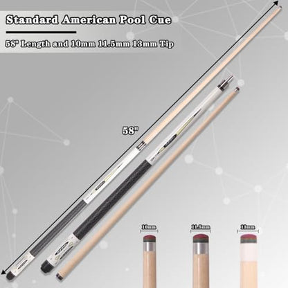Canadian Maple Pool Cue Sticks (10mm/11.5mm/13mm), 58" 2-Piece Pool Sticks with Low Deflection Shaft,Billiard Sticks for Home, Bar, and Tournament Play - color: only cue11.5MM