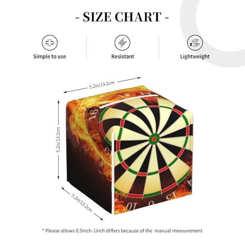 Darts Board in Fire Isolated On Black Background Square Leather Tissue Box Cover - Premium Decorative Organizer with Non-Slip Base for Bathroom Vanity, Nightstand & Countertop