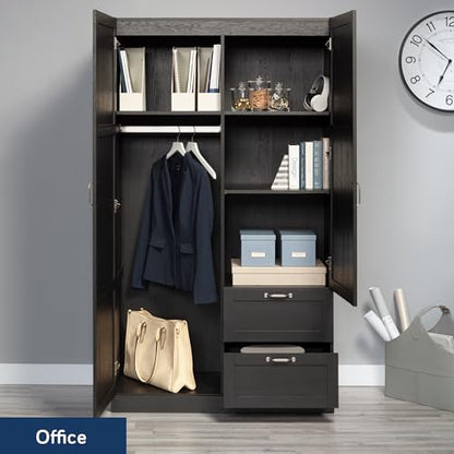 Sauder Miscellaneous Storage Armoire with Drawers, Raven Oak Finish - color: Raven Oak Finish