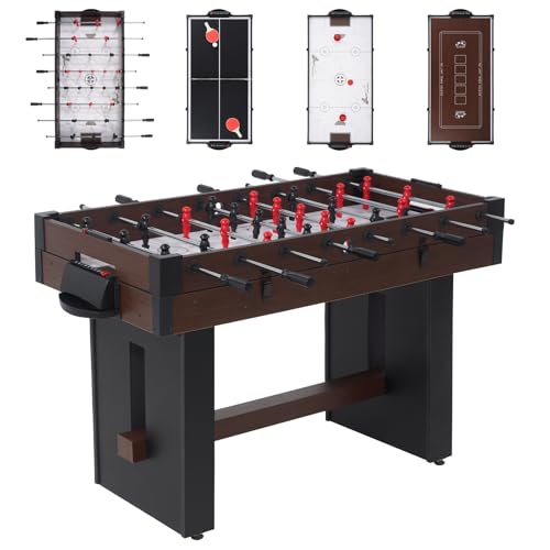 4-in-1 Multi Game Table, 54" Combination Game Table Set, Combo Games Table with Air Hockey, Table Tennis, Foosball, Poker Tabletop for Family, Game Room, Teenagers, Adults