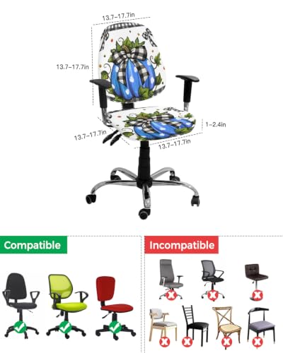 Savannan Office Chair Cover, Blue Pumpkin White Polka Dot Protective Stretch Elastic Universal Cover for Desk Task Chair,Computer Rotating Chair 1 Pcs Black Checkered Bow Green Leaf