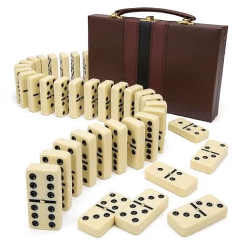 Playbees Jumbo Double Six Dominoes Set - 28 White Classic Tiles in Faux Leather Case - Fun Educational Toy for Kids, Boys, Girls, Classroom Kit, Classic Game Night Party Favors Set, Travel-Friendly - size: Ivory, style: Classic