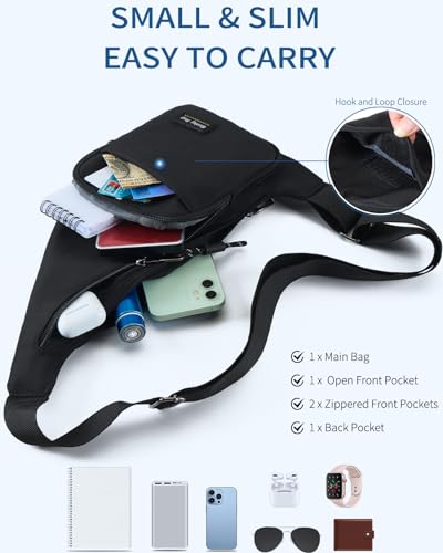 Seoky Rop Sling Bag for Men Women Slim Personal Purse Pocket Small Anti-Thief Crossbody Chest Bag for Travel Hiking Black - color: 01-black