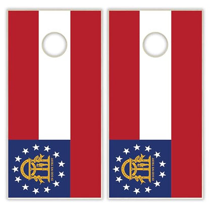 State Flag Solid Wood Regulation Cornhole Set 4 Feet x 2 Feet Includes Set of 8 Bags and Carrying Case with Optional LED Lights and Lamination - style: Georgia