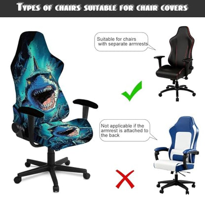 Fierce Shark Universal Gaming Chair Cover with Armrest Covers Cat Proof Stretchable Office Computer Chair Cover Slipcovers Breathable Non Slip Reclining Armchair Slipcover for Gamer Room - color: Fierce Shark
