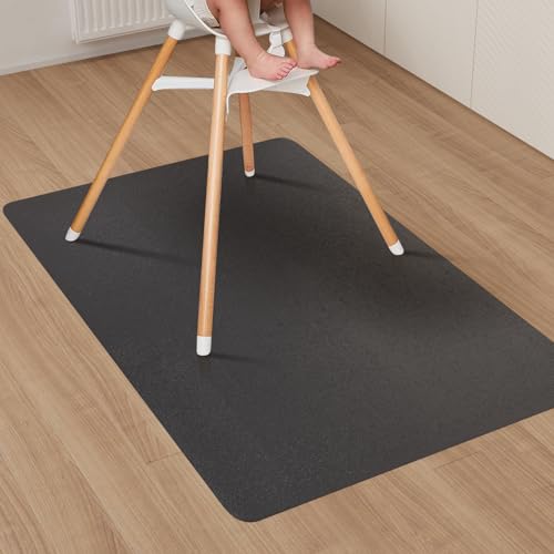 Area Floor Mat for Home, 3'×5' Black No Slip Waterproof Vinyl Area Rug for Hard Floor, Spill Resistant Floor Protector Cover for Kitchen, Easy Clean Splat Mat for Under High Chair - color: Black, size: 3' x 5' (Rectangular)