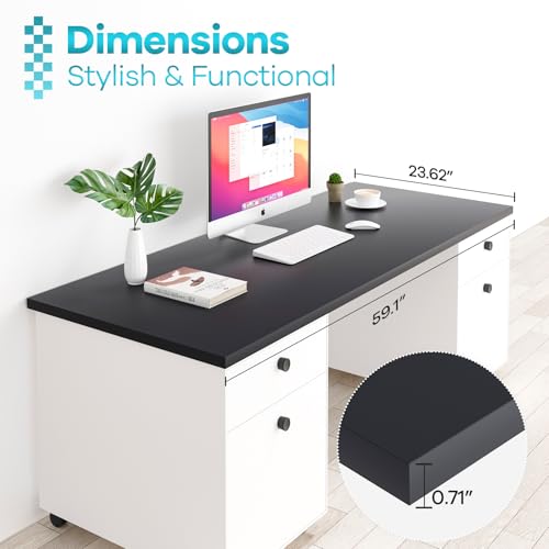 Kaboon Black Table Top 23.62" D x 59.1" W, Solid One-Piece Desktop, Universal Wood Countertop, Reversible Laminate Top, Double Desks, L-Desk DIY, for Home and Commercial - color: Black, size: 60x24