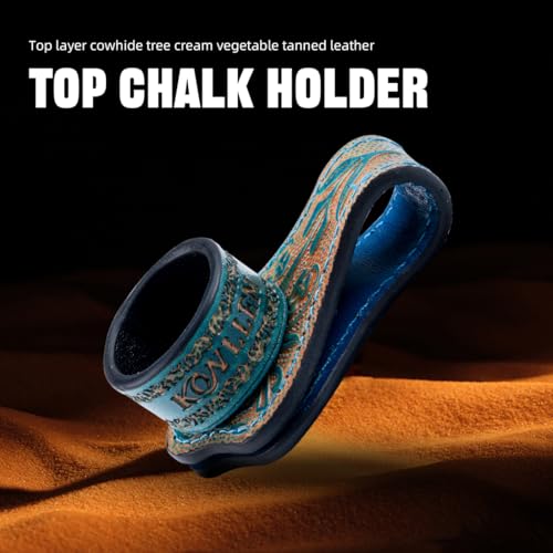 KONLLEN Leather Engraved Chalk Holder Magnetic Vegetable Tanned Leather Pool Cue Snooker Silent Billiard Accessories - color: 03VT Holder-Blue-round