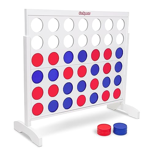 GoSports 4 Foot Giant Wooden 4-in-a-Row Connect Game – Jumbo Party Size with Heavy-Duty Coins – Easy Setup and Portable Design for Indoor and Outdoor Yard Game for Adults - color: Classic White Finish