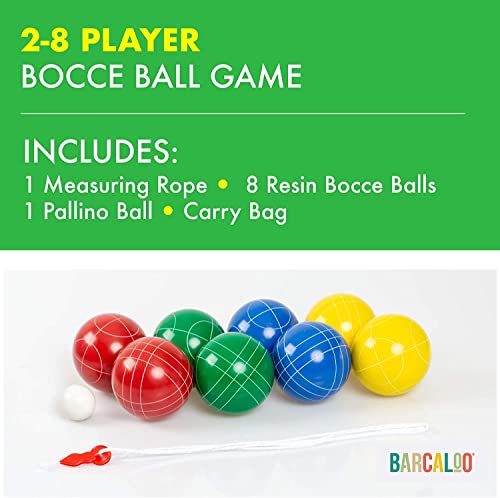Barcaloo Bocce Ball Set with 8 Premium Resin Balls, Pallino, Carry Bag & Measuring Rope