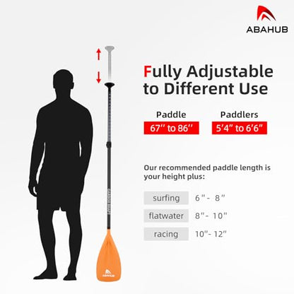 Abahub 1 x 3 Section Carbon Fiber SUP Paddle, Adjustable 67''-86'' Stand Up Paddle Lightweight Carbon Shaft, Black/Blue/Yellow/Green/Orange/Red Plastic Blade + Paddle Bag - color: Orange-SUP Paddle