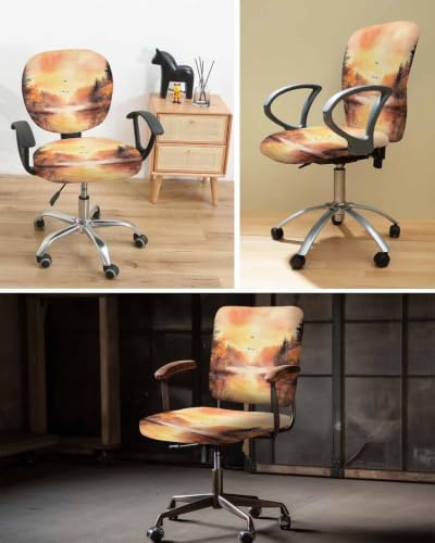 Savannan Office Chair Cover, Forest Sunset Bird Scenery Protective Stretch Elastic Universal Cover for Desk Task Chair,Computer Rotating Chair 1 Pcs Abstract Nature Fall Country Art