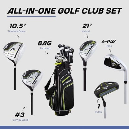 Precise M3 Men’s 14-Piece Golf Set – 460cc Driver, Wood, Hybrid, 6-PW Irons, Putter, Stand Bag, 3 Headcovers and Cover - RH - size: Green - Regular Size