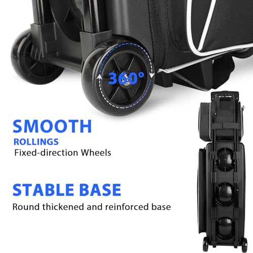 Goloni 3 Ball Bowling Bag with Wheels, Rolling Bowling Roller Bag with Retractable Handle for Balls & Bowling Accessories - color: 4 Ball-Black