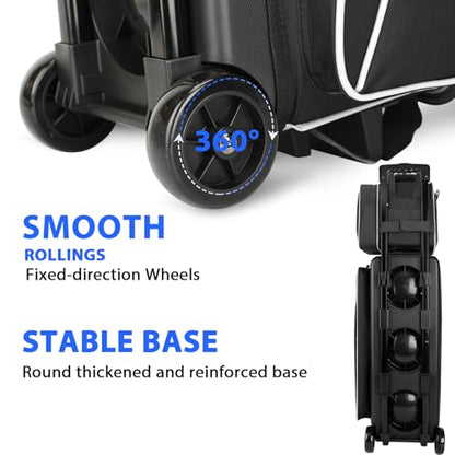 Goloni 3 Ball Bowling Bag with Wheels, Rolling Bowling Roller Bag with Retractable Handle for Balls & Bowling Accessories - color: 4 Ball-Black
