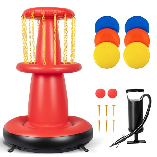 EKEPE Inflatable Disc Golf Basket - Inflatable Throwing Game for Kids and Adults, Portable Disc Golf Target Set with 6pcs Disc Golf Disc and Carry Bag for Backyard, Indoor or Outdoor - color: Red