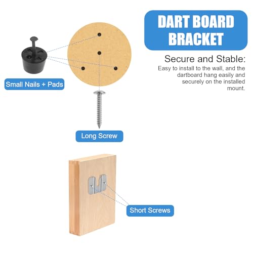 Mabor 2 Set Portable Dart Board Mounting Bracket, Includes Screws, Nails and Stabilisers Dart Board Hanging Hardware Kit Wall Bracket for Hanging Dartboard