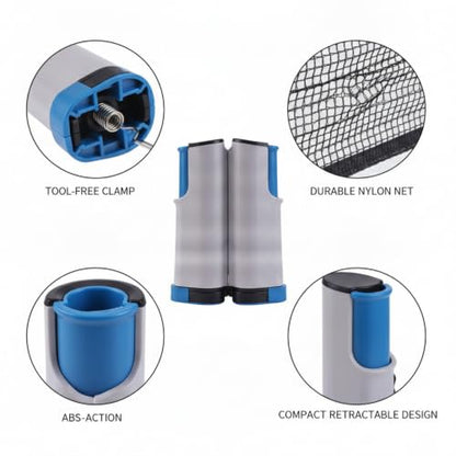 Retractable Table Tennis Net Set, Tool-Free Clamp Design for Dining & Office Tables, Portable ABS Plastic Ping Pong Net with Posts - color: Gray