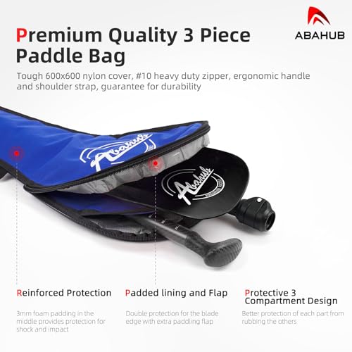 Abahub Carbon Fiber SUP Paddles, 1 x 3 Section Adjustable 67" - 86" Carbon Fiber Shaft, Lightweight Stand-up Paddle Oars for Paddleboards, with a Carrying Bag - color: Carbon Fiber Shaft & Black Plastic Blade