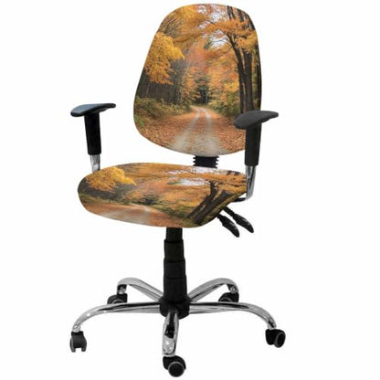 Savannan Office Chair Cover, Autumn Wild Path Forest Fallen Leaf Protective Stretch Elastic Universal Cover for Desk Task Chair,Computer Rotating Chair 1 Pcs Fall Natural Scenery