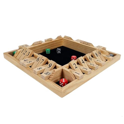 Pacific Shore Games Shut the Box Game 4 Player, Natural Wood, Dice Games, Wooden Board Games for Adults, 10 Number Tiles, 12 inch Board - color: Natural