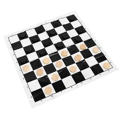Wooden International Checkers, 28 Piece Grain Wood Chess Set with Reversible Board for Kids and Adults, Classic Indoor Outdoor Game for Family Camping Backyard