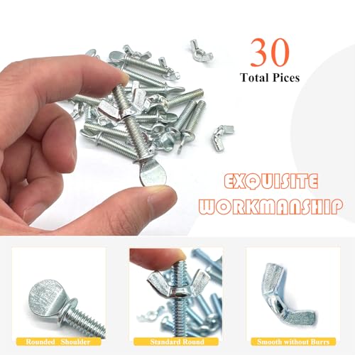 15 Sets 1/4"-20 x1-1/4 Thumb Screw Bolts and Wing Nut Kit Zinc Plated Finger Tight Racket Screw and Nut Tool-Free Racket & Sports Equipment Hardware Fitting Fastenings Assortment Kit - size: 15 Sets 1/4"-20 x1-1/4" ThumbScrews&WingNuts