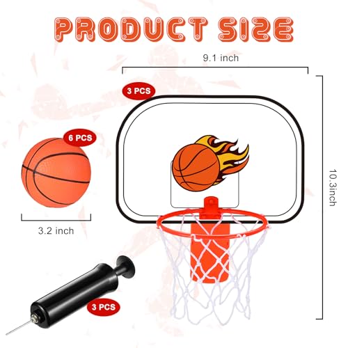Honoson 3 Sets Indoor Trash Can Basketball Game Set Includes 3 Mini Clip on Basketball Hoop with Backboard 6 Inflatable Ball Pump Office Decompression Toy Birthday Gift Back to School(Vibrant) - color: Orange